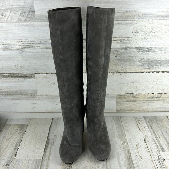 Vince Camuto womens 9 Femmie Gray suede leather heeled almond toe knee boot new - Picture 2 of 10